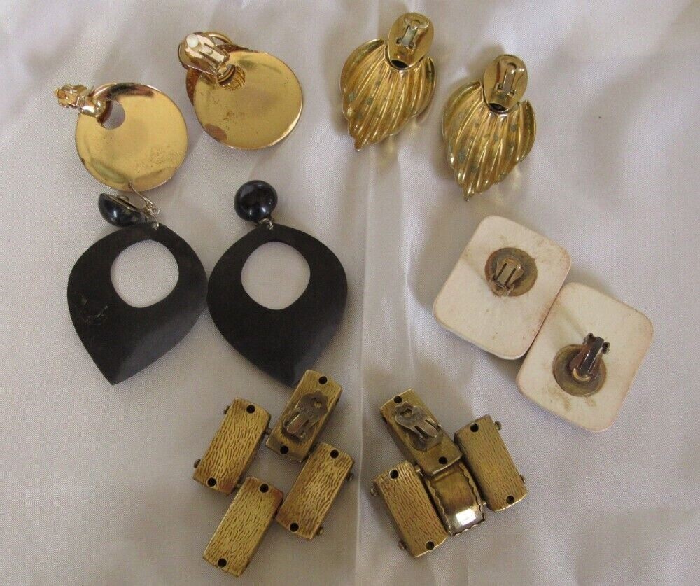 Lot 5 Large Statement Mostly Dangle Retro Clip Ea… - image 2