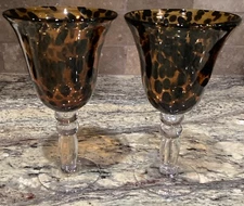TWO(2) PIER 1 BROWN N AMBER WATER / WINE GOBLET STEM 7 7/8”T LOOK UNUSED Multi