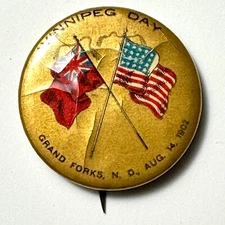 1902 Winnipeg Day Grand Forks ND  1.25" Celluloid Pinback Button
