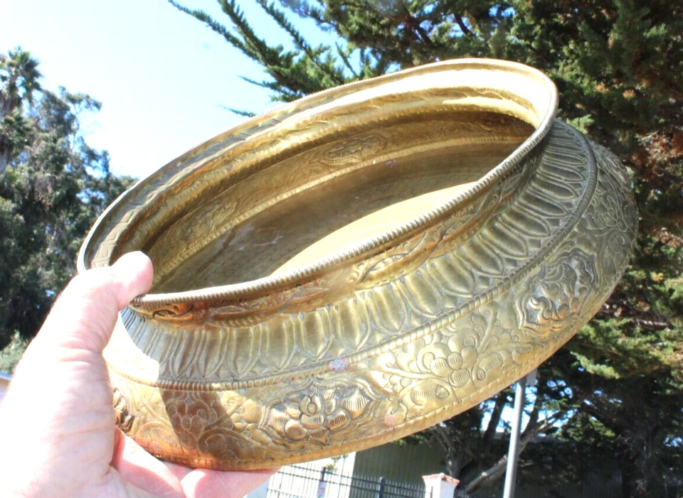 Antique Brass Embossed Design Decorative Urli Bowl Home Décor - Image 2 of 4