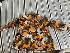 Vintage 1970s Retro Paisley Print Long Sleeve Shirt - M - Orange  Brown Pattern