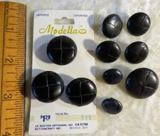 Various sizes of Modella Faux Leather Black Buttons1/25mm 3/22mm 4/20mm 2/15mm