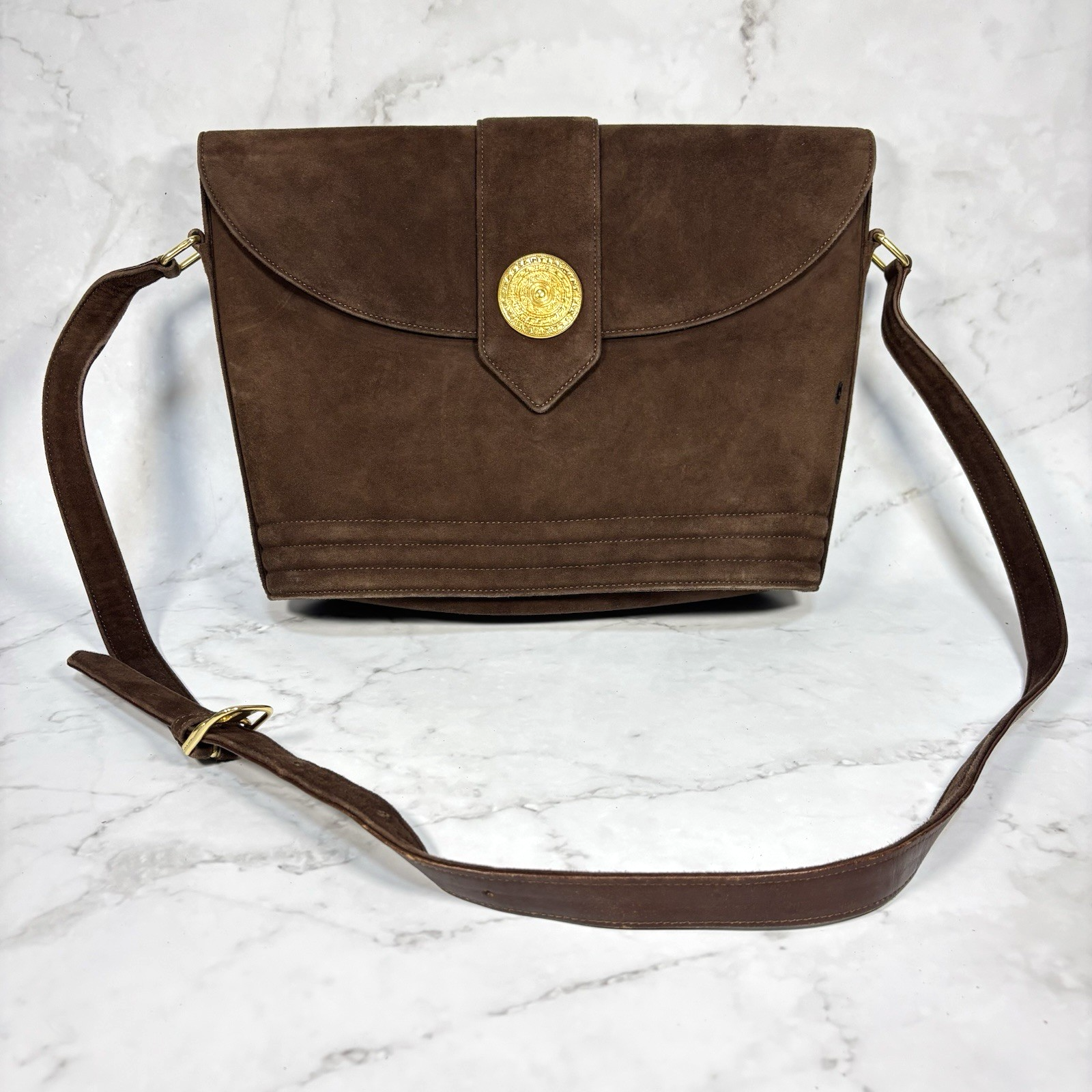 VINTAGE YSL Brown Suede Leather One Shoulder Tote Bag UE01