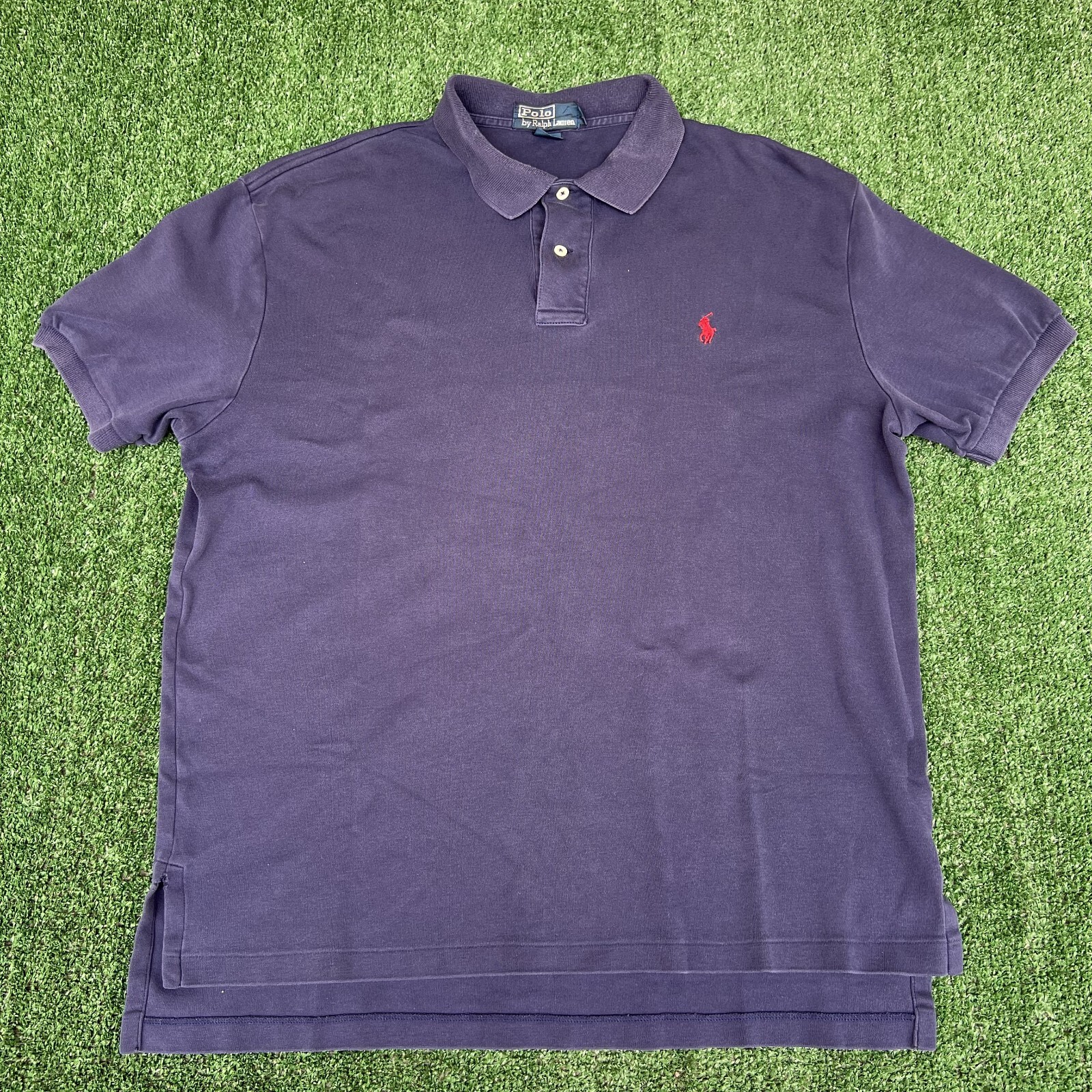 Polo Ralph Lauren vintage camicia uomo grande blu navy manica corta rosso pony cotone Y2K