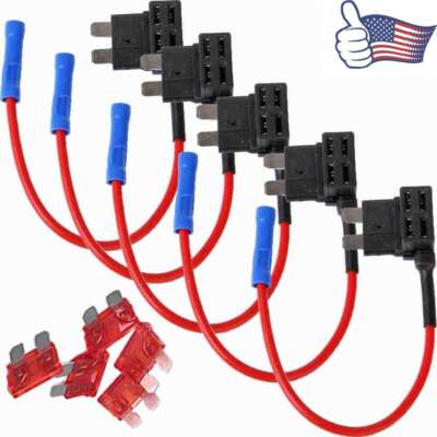 5 Set Car 12V Add-a-circuit Fuse TAP Adapter with 10 Amp Standard Blade Fuse Kit