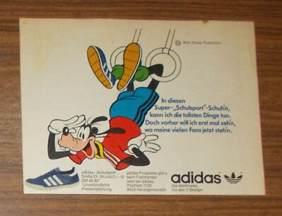 Seltene Werbung vintage ADIDAS Sport Goofy Schulsport Schuh 1981