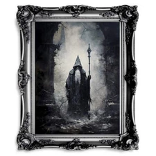 Winter Wizard Printable Wall Art Fantasy Painting Dark Cottagecore Decor Gothic
