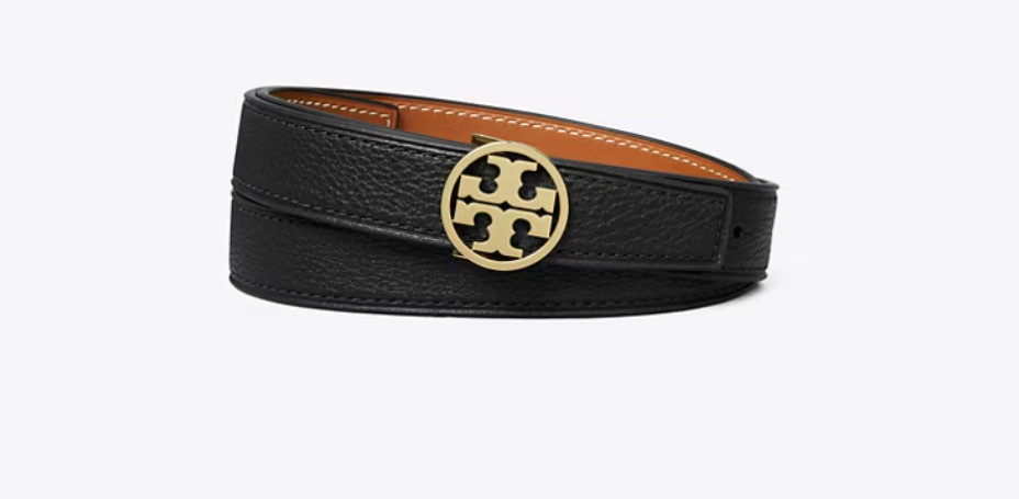 Tory Burch Miller 1-inch Reversible Logo Belt, Black and Brown Size XS NWOT