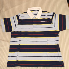 Coach Men's Striped Polo Shirt Short Sleeve Collared Logo Embroidered Size S