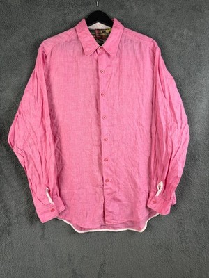 Robert Graham Classic Fit LS Leinenhemd Herren Large Pink Preppy Freizeit Knopfleiste