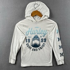 Hurley Hoodie Boys Medium White Shark Graphic Lightweight Beach Surf Outdoor