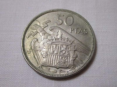 1957  (58 In Star)  50 PTAS Spanish Coin with edge lettering