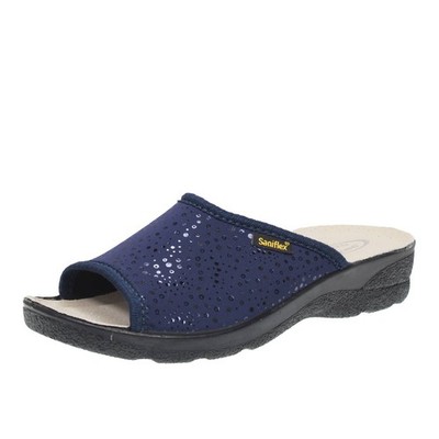 Saniflex Sanitärpantoffeln aus blauem Stoff - Damen Schuhe Pantoffeln