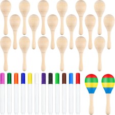 20Pcs DIY Wooden Maracas for Kids, Mini Maracas for Mexican Fiesta Party Favors