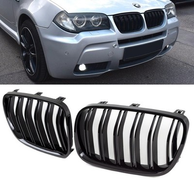 2x Kühlergrill SET Schwarz Hochglanz Doppelsteg passend für BMW X3 E83 LCI 06-11