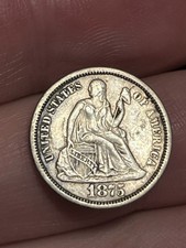 1875 S Seated Liberty Silver Dime- Mintmark Above Bow/Wreath, XF Details