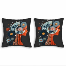 Stylish Floral Profile Throw Pillow Covers 18x18in Set of 2 - Abstract Design 