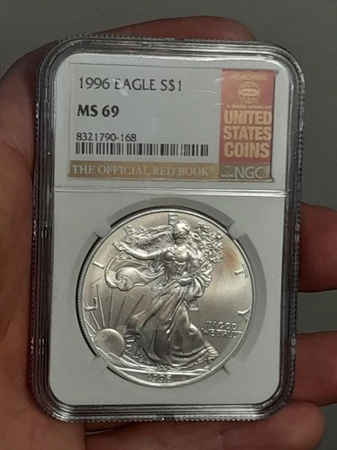 1996 American Silver Eagle 1 OZ .999 Silver- NGC MS69 Official Red Book Label