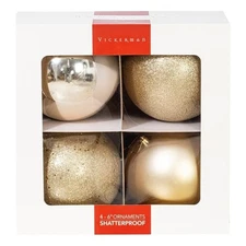 Vickerman 6" 4-Finish Ball Ornament Assortment in Champagne Gold (Set of 4)