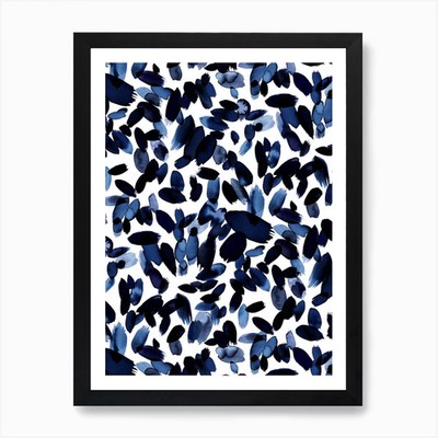 Aquarell Blütenblatt Flecken Indigo Kunst gerahmt Wandbild Poster Leinwanddruck Bild