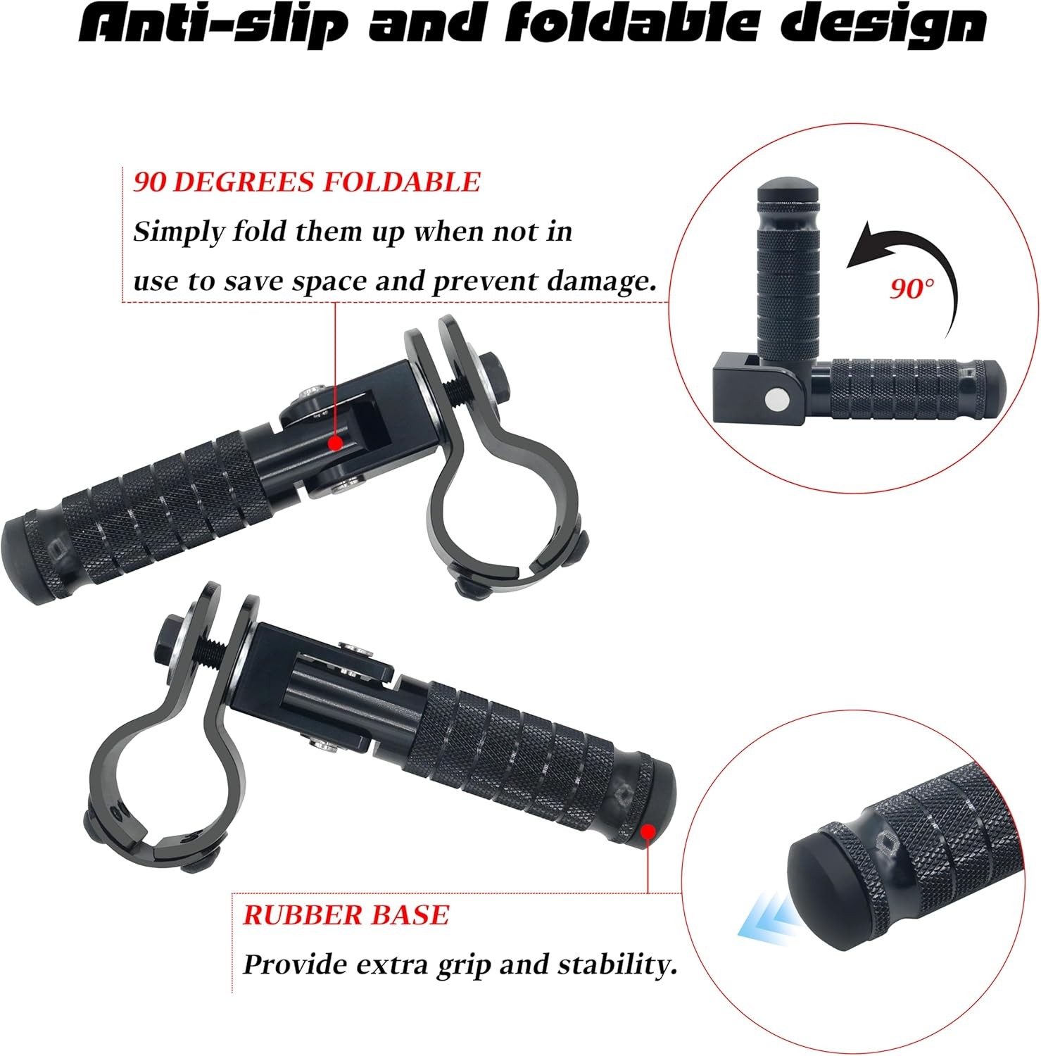  M8 Anti-Skid CNC Universal Motorcycle Foldable Footpegs Pegs Bike Electric Car