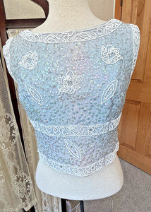 Vintage Neusteters Beaded Formal Vest Top Baby Blue Satin Sze 12