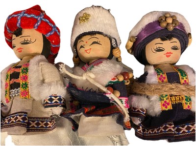 Lot Of 3 Cultural Ethnic Wooden Folk Dolls Hand Crafted Costumes 5 Inches Tall