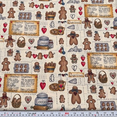 Vtg Dianna Marcum Grandma's Gingerbread Recipe Cotton Fabric by the HALF YARD