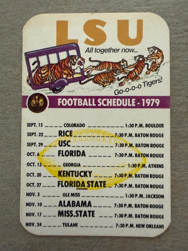 CFB 1979 LSU TIGERS Louisiana State St College Football Pocket Schedule Card