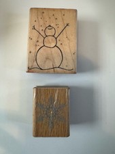 Lot Of 2 Winter Snowman Snowflake Snow Wood Mounted Rubber Stamp 6282