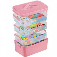 4-Layer Plastic Craft Organizers and Storage Box with Removable Trays, Storag...
