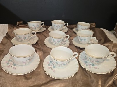 9 RARE MCM WS George Whimsical Atomic Pink/Blue Floral Coffee/tea Cups & Saucers