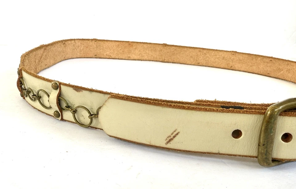 Authentic JOED Nyovee Colab Ivory Leather, Vintage Brass Chain M S 34 - Image 3 of 4