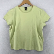 EILEEN FISHER Top M Cotton Interlock Jersey Boxy Round Neck Short Sleeve Green