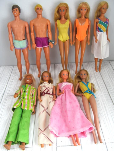 Lot of 9 Vintage Barbie Dolls Ken Dusty 1970s Swimsuit Dress Shorts XB4
