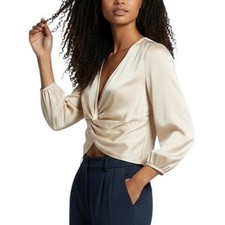 1. State satin balloon sleeve dressy crop top blouse NEW size small