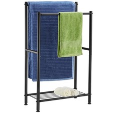 2Tier Freestanding Towel Rack with Storage Shelf for Bathroom or Poolside