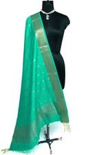 Green Banarasi Dupatta Indian Art Silk Woven Zari Brocade Long Stole Scarves