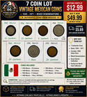 7 Vintage Mexican Coins 1945-1971 Lot w/ 1958 Silver Peso World Coins — photo 1