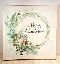 Wexford Home Merry Christmas Wreath Canvas Wall Art 12" x 12"