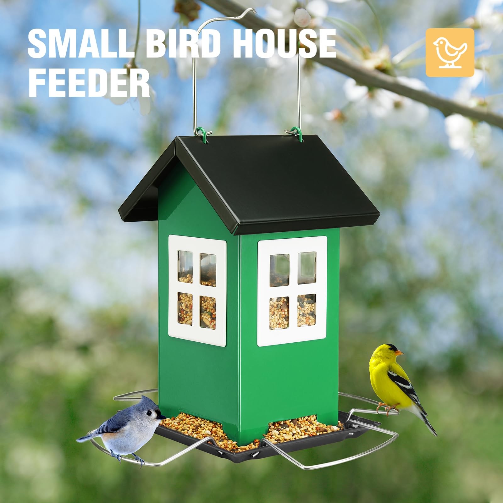 Bird House Feeders for Outdoors Hanging-Metal Wild with 4 Ports Country Design