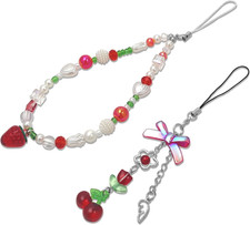 2 Pack Phone Charms, Cute Aesthetic Beaded Phonecharm Strap Phone Lanyard String