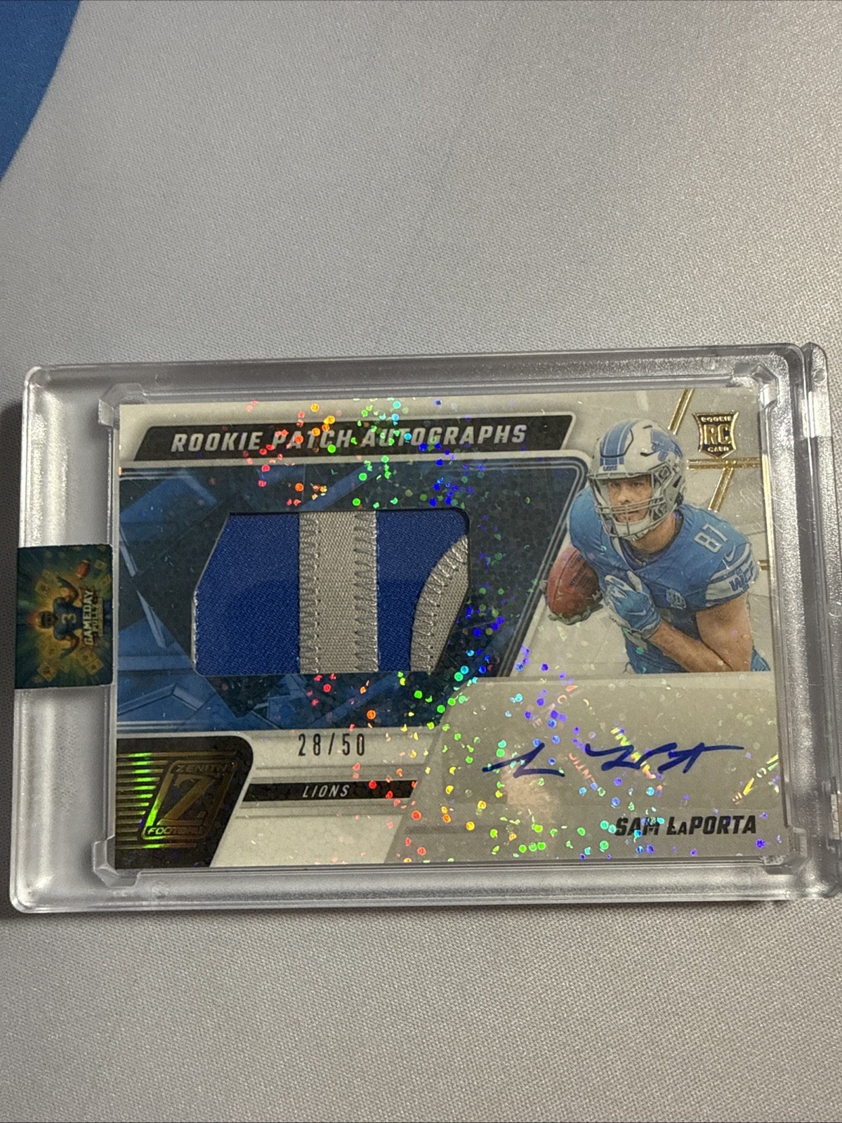 2023 Panini Zenith - Rookie Patch Autographs Sam LaPorta #231 White Sparkle /50