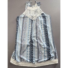 Mistic Prysm by Listicle Crochet Halter Dress Blue Floral Sleeveless Mini S