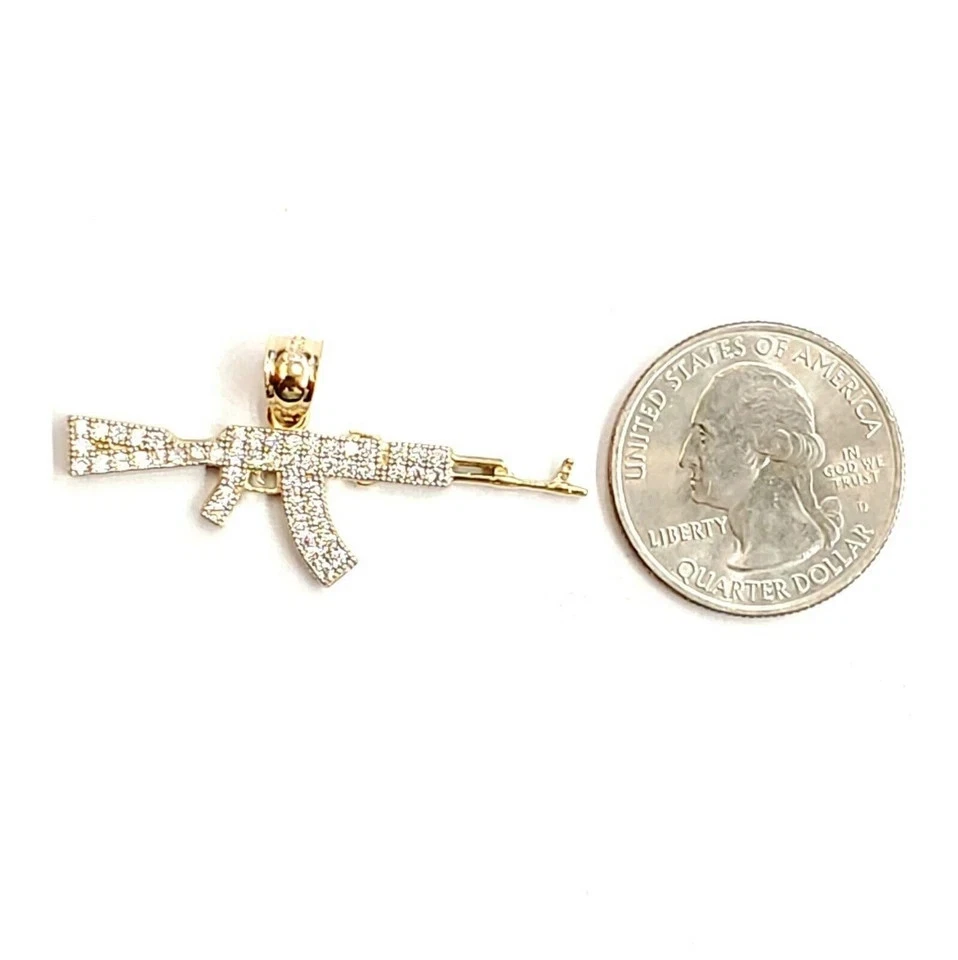 14K Yellow Gold Plated 2Ct Round Lab Created Diamond AK47 Machine Gun Pendant - Image 2 of 4