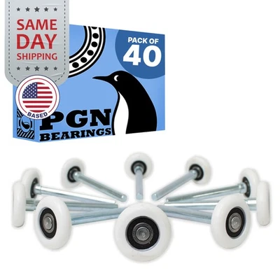 PGN BEARINGS (40) White Garage Door Rollers Replacement (2" Nylon Wheels / 4" Stem)