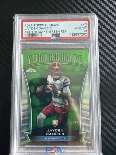 2024 TOPPS CHROME JAYDEN DANIELS #Y3 YOUTHQUAKE GREEN REFRACTOR /99 PSA 10 RC