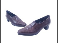 Dorndorf Womens Brown snake skin Slip On Leather Court Heels Shoes Size 3UK 