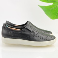 Ecco Womens Soft 7 Slip On Shoes Size 37 6 Black Leather Casual Flat Loafer Perf