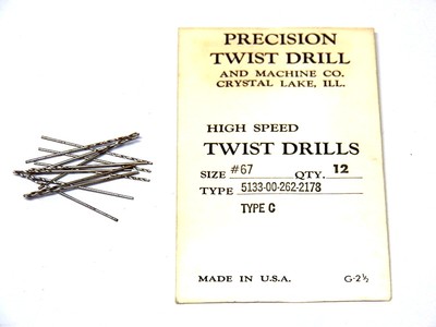 12 PTD Precision Twist Drill #67 (.0320) Wire Gauge Drill Bits......(C-1-2)